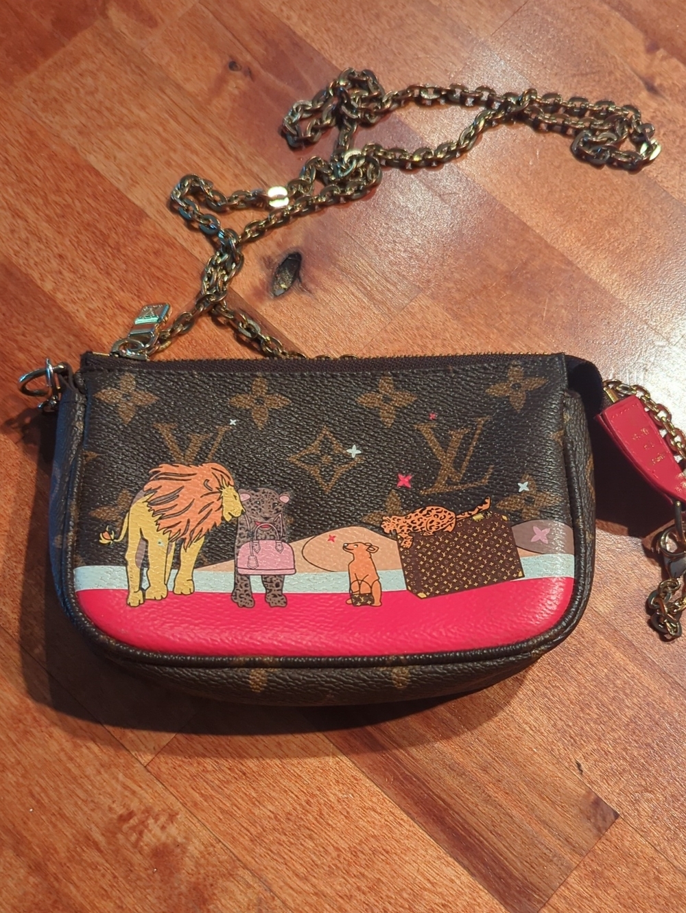 Designer-Inspired Brown Leather Crossbody Bag with Red Accent